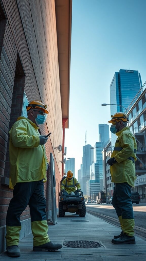 A consultant presenting a hazardous waste management plan to a corporate team in an office setting, emphasizing the importance of compliance and safety protocols.