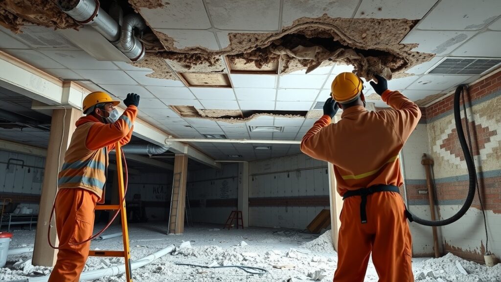 A team of professionals in protective gear conducting hazardous materials remediation on an industrial site in Australia, showcasing equipment and techniques being used strategically.
