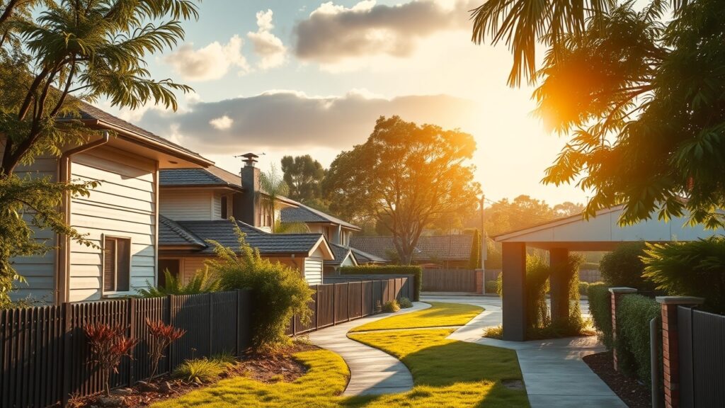 A serene image of a neighborhood in Australia, emphasizing the importance of community awareness regarding residential asbestos and hazardous material safety.