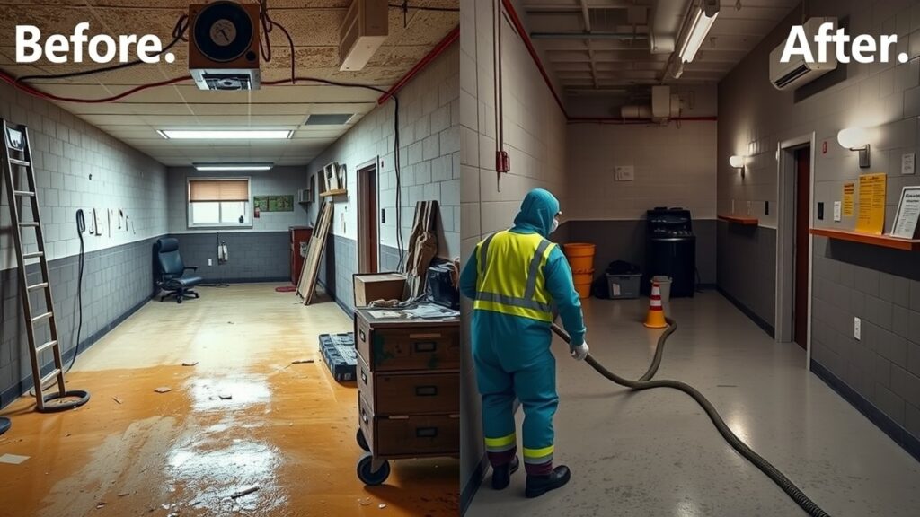 A family standing outside their home, watching as specialists in hazmat suits perform a safe removal operation, expressing relief and trust in the process.